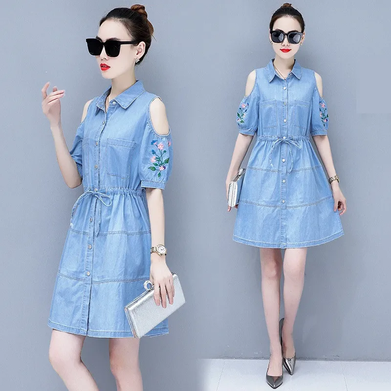 UHYTGF 2019 fashion off shoulder sexy women dress single-breasted summer denim dresses embroidery Sweet lady Plus size dress1248
UHYTGF 2019 fashion off shoulder sexy women dress single-breasted summer denim dresses embroidery Sweet lady Plus size dress1248
