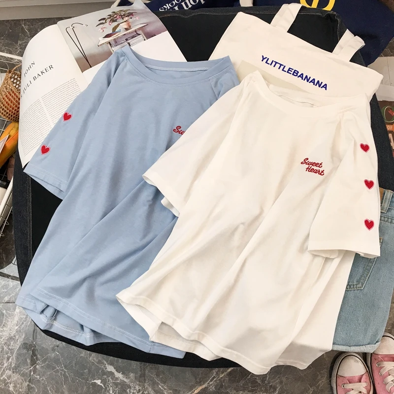 Women Summer T shirts Cotton Harajuku Kawaii Embroidery Short Sleeve Ulzzang Streetwear camisetas verano mujer Kpop Style Tops
Women Summer T shirts Cotton Harajuku Kawaii Embroidery Short Sleeve Ulzzang Streetwear camisetas verano mujer Kpop Style Tops
