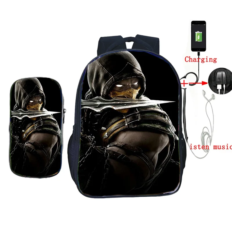 2 шт./компл. USB зарядка школьная сумка маска скорпиона в Mortal Kombat X рюкзак для