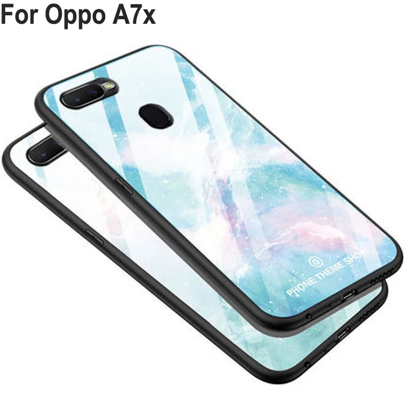 

Luxury Tempered Glass Case For Oppo A7x PBBM00 Case Soft Silicone Frame Hard Back Cover For Oppo A7 x case OppoA7x cases shell