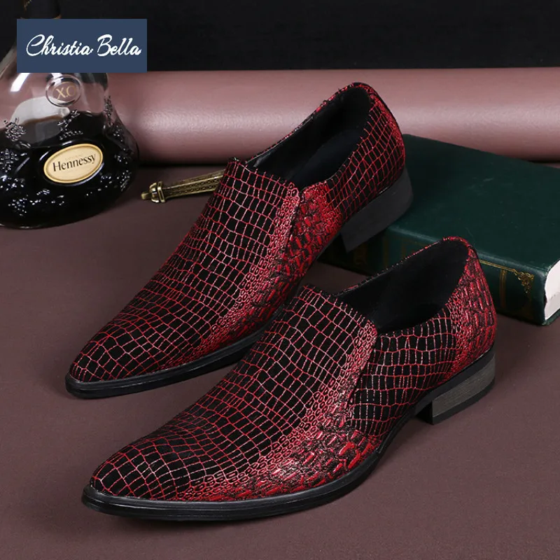 Фото Christia Bella модная обувь ручной работы Мужские туфли из натуральной кожи Красные со