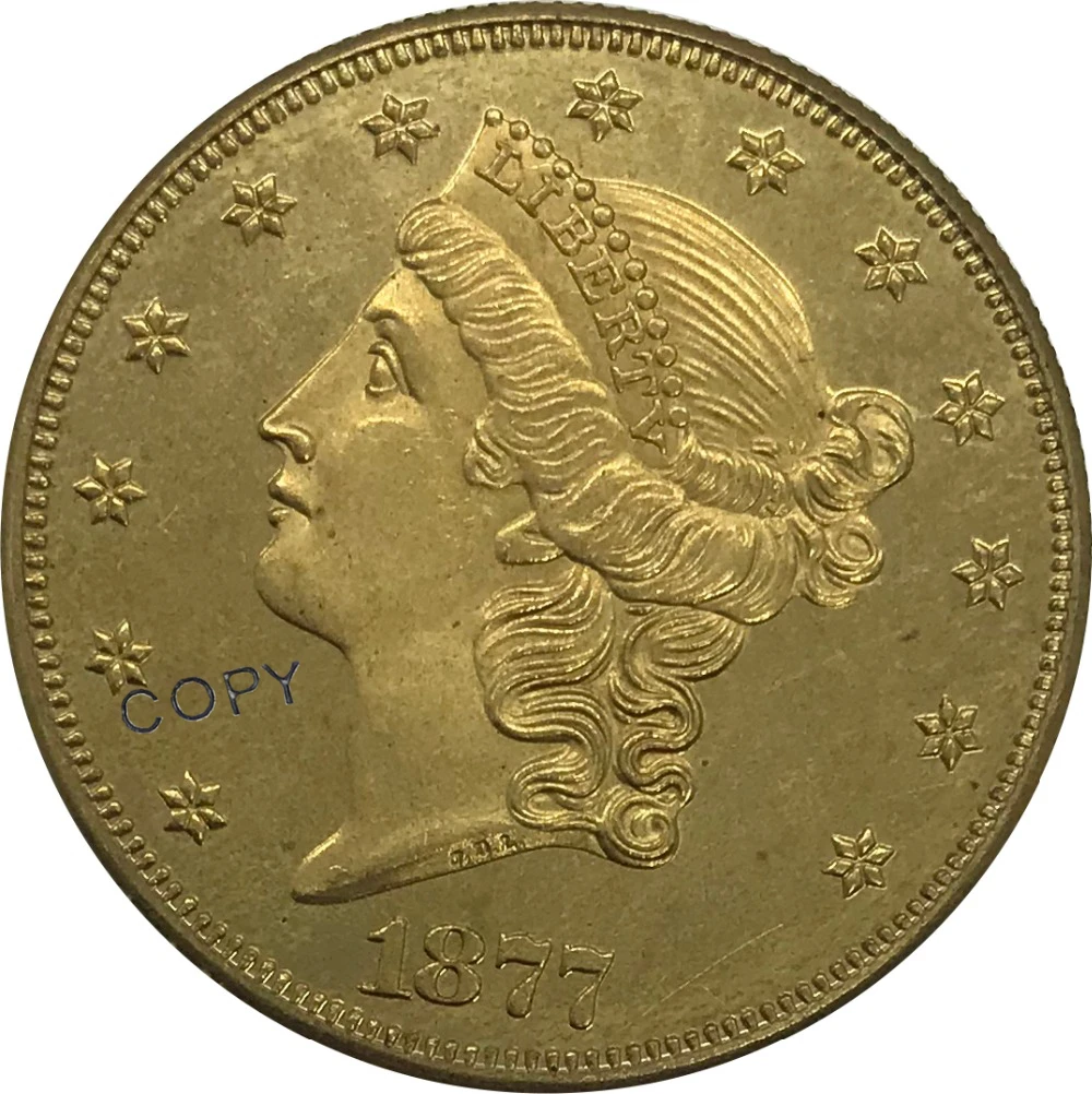 S 1877 United States 20 Twenty Dollars Liberty Head Double Eagle with motto Gold coin Brass Collectibles Copy Coin
S 1877 United States 20 Twenty Dollars Liberty Head Double Eagle with motto Gold coin Brass Collectibles Copy Coin