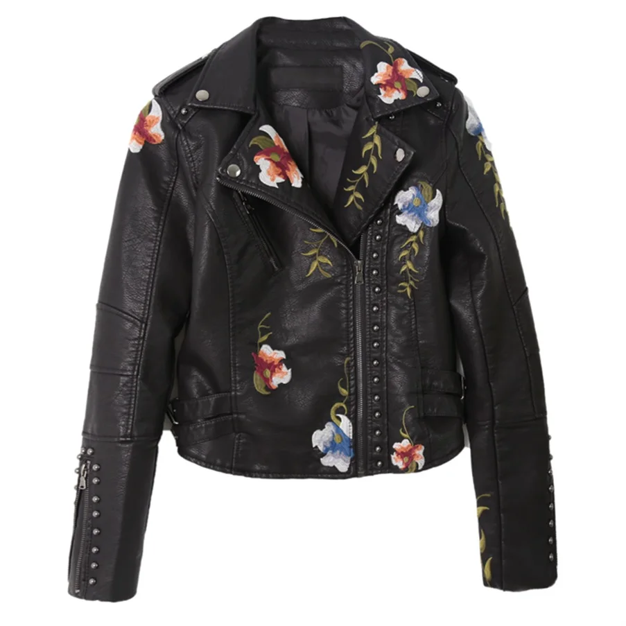 Spring and Autumn Women's new embroidery rivet short paragraph PU jacket Slim motorcycle jacket leather jacket
Spring and Autumn Women's new embroidery rivet short paragraph PU jacket Slim motorcycle jacket leather jacket