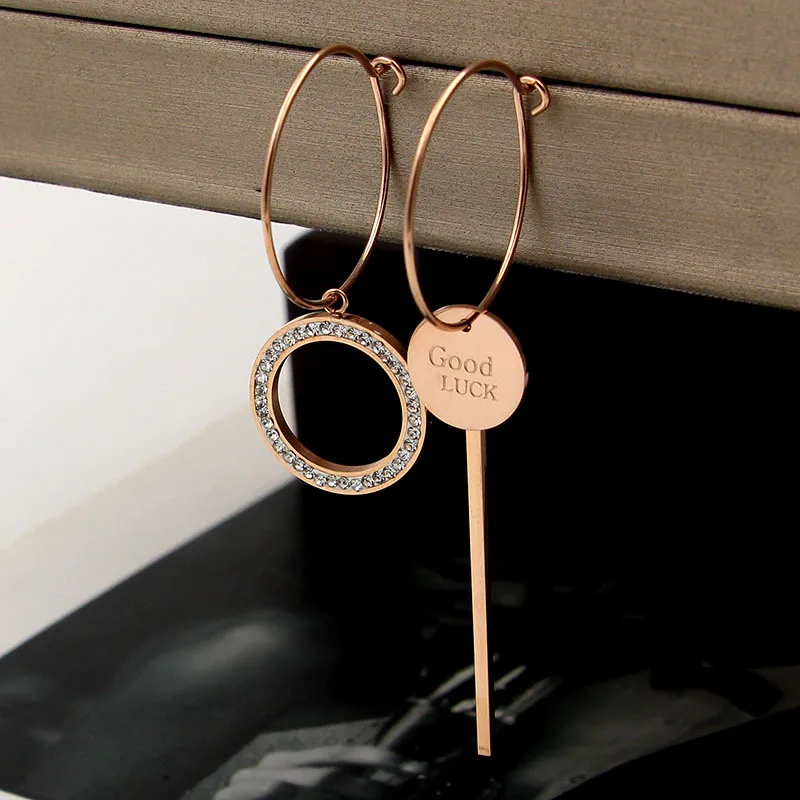 Fashion Stainless Steel Crystal Circle Round Good Luck Letter Hoop Earrings Rose Gold Color Women Party Wedding Gift
Fashion Stainless Steel Crystal Circle Round Good Luck Letter Hoop Earrings Rose Gold Color Women Party Wedding Gift