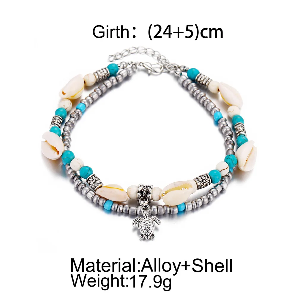 2019Bohemia Natural Shell Beaded Anklets Set Chic Tortoise Pendant Double Layer Anklet Bracelet Barefoot Foot Jewelry For Women | Украшения