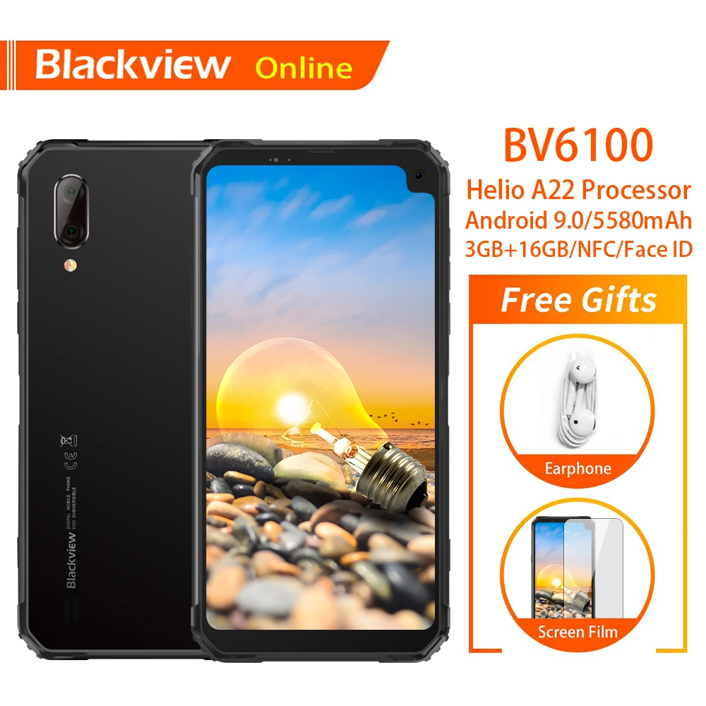 Смартфон Blackview BV6100 защищенный IP68 6 88 дюйма Helio A22 3 + 16 ГБ Android 9 0 NFC сканер отпечатка