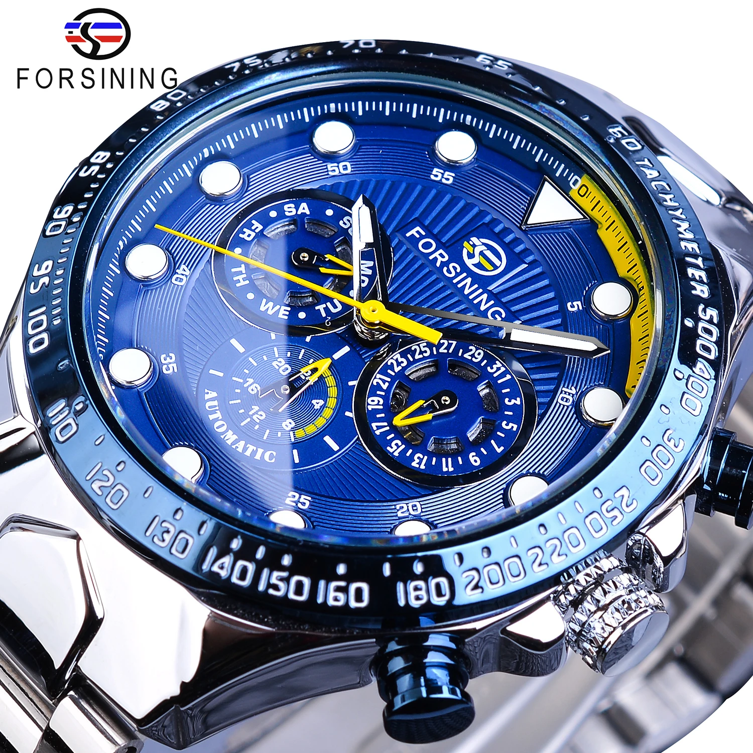 Forsining Blue Mens Watches Sport Steel Band 3 Sub Dial Date Week Waterproof Automatic Mechanical Watch Clock Relogio Masculino
Forsining Blue Mens Watches Sport Steel Band 3 Sub Dial Date Week Waterproof Automatic Mechanical Watch Clock Relogio Masculino
