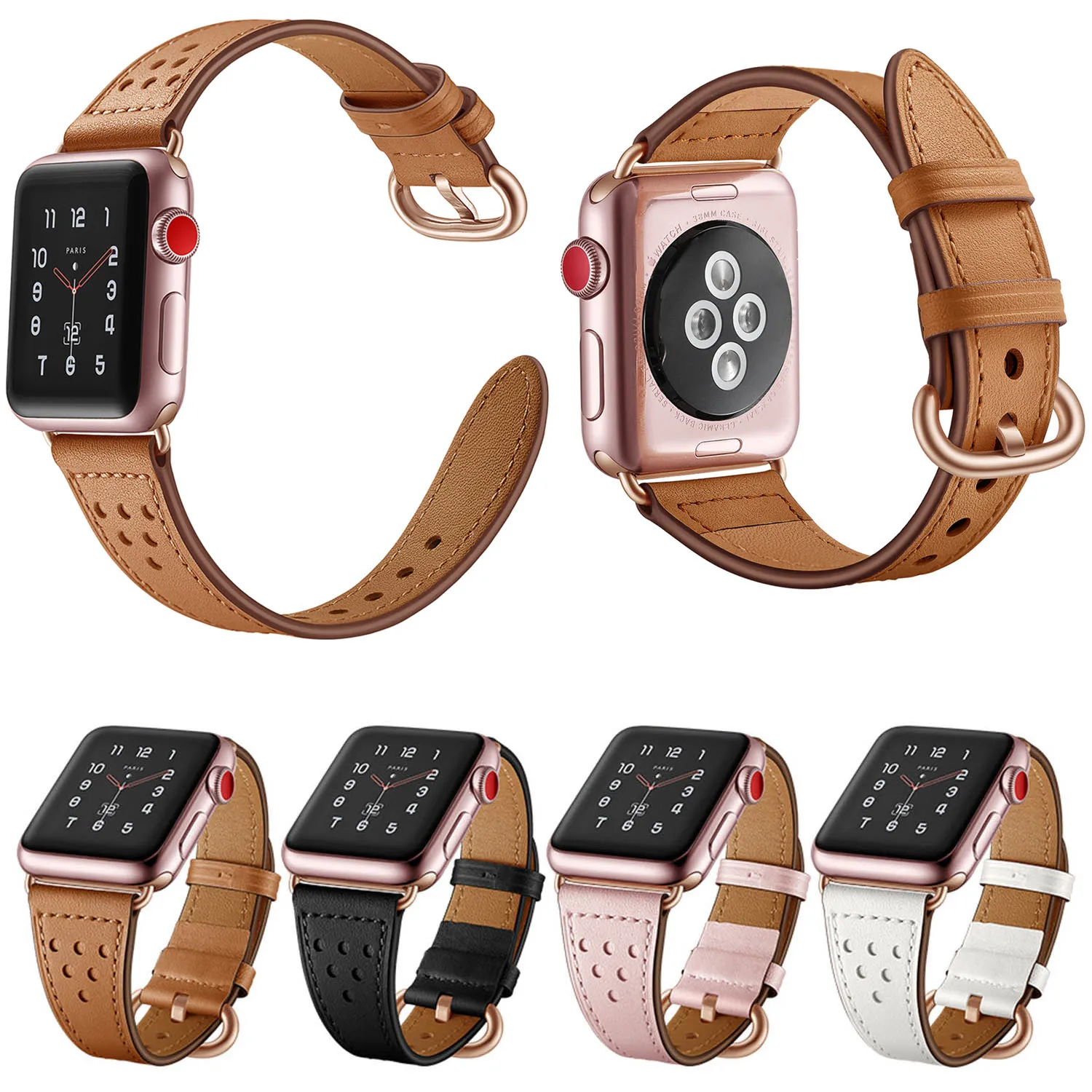 Ремешок из натуральной кожи для Apple Watch Band 5/4/3/2/1 44 мм 40 iWatch 42 38 тонкий браслет с