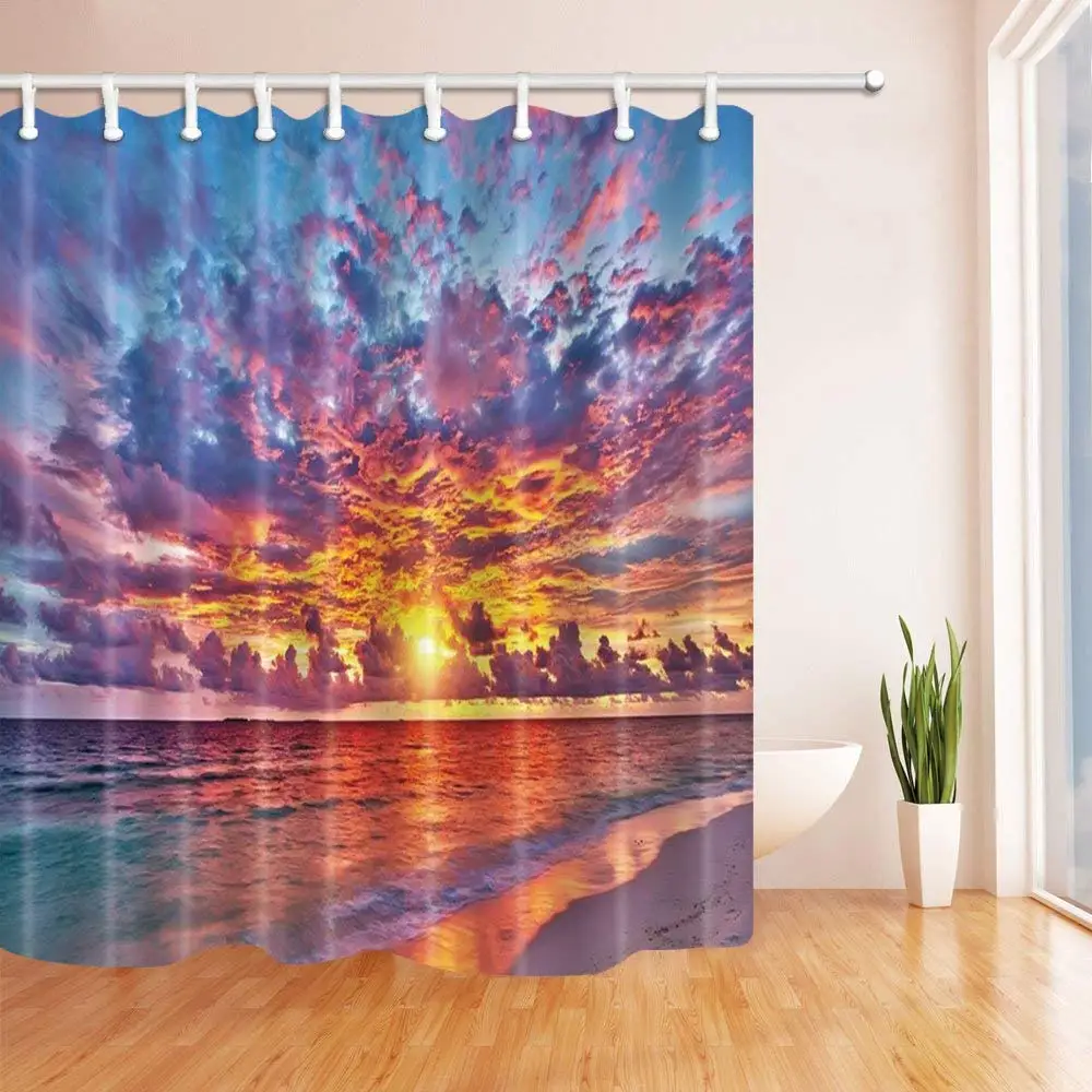 Tropical Seaside Sunrise Shower Curtain Polyester Fabric Bathroom Fantastic Decorations Bath Curtains Hooks Included
Tropical Seaside Sunrise Shower Curtain Polyester Fabric Bathroom Fantastic Decorations Bath Curtains Hooks Included