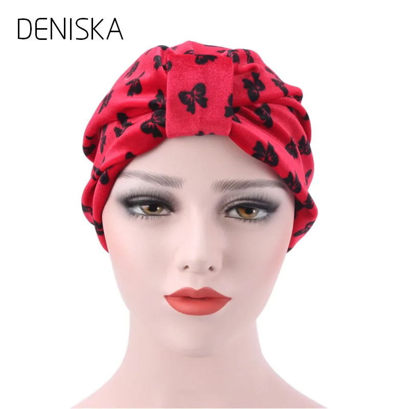 DENISKA New Bandanas Women Floral Print Muslim Stretch Turban Headwear Lady Chemo Hair Warp Beanie | Аксессуары для одежды