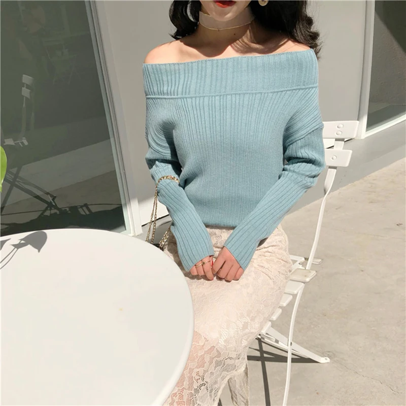 2018 Sexy Off Shoulder Knitted Sweaters Women Autumn Sweater Long Sleeve Slim Elegant Knit Tops Solid Color Pink Blue
2018 Sexy Off Shoulder Knitted Sweaters Women Autumn Sweater Long Sleeve Slim Elegant Knit Tops Solid Color Pink Blue