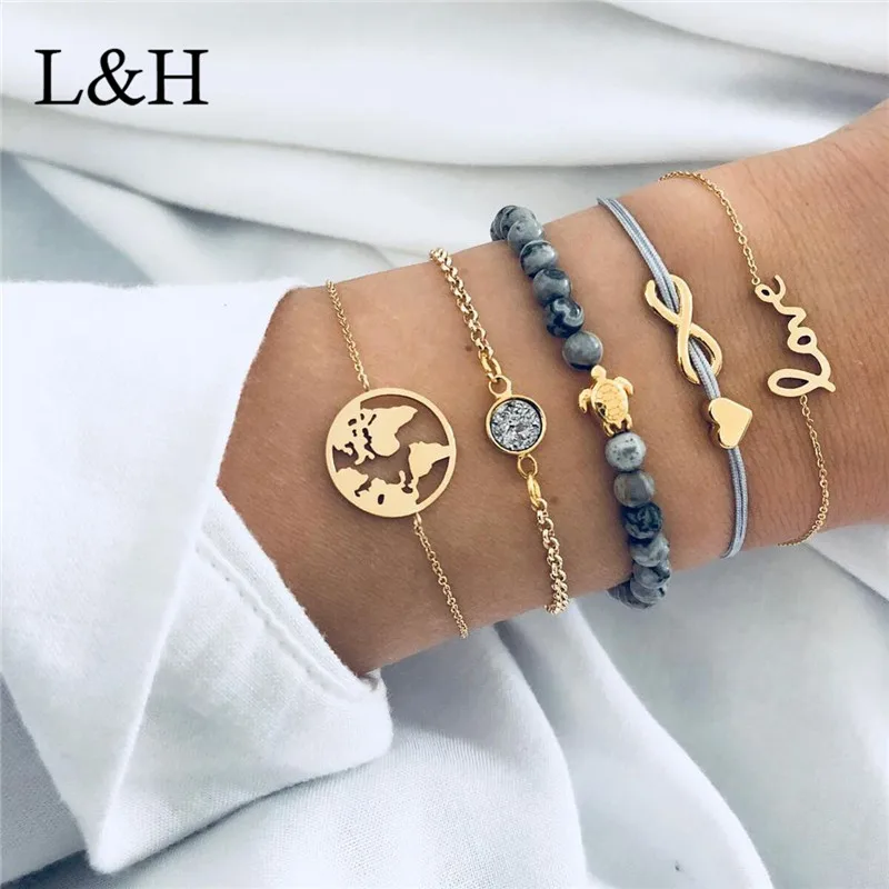 5 Pcs/ Set Fashion Punk Turtle Map Heart Letter Love Crystal Bead Chain Multilayer Pendant Gold Bracelet Set Charm Party Jewelry
5 Pcs/ Set Fashion Punk Turtle Map Heart Letter Love Crystal Bead Chain Multilayer Pendant Gold Bracelet Set Charm Party Jewelry