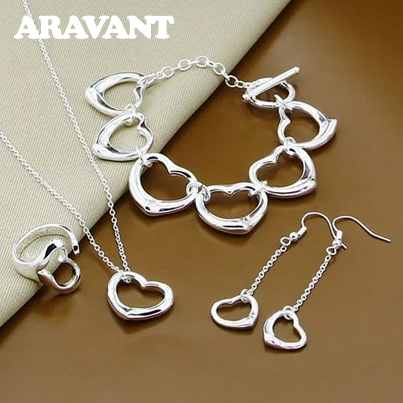 925 Silver Heart Necklaces Bracelets Open Ring Long Chains Dangle Earrings Set For Women Wedding Fashion Jewelry Gifts
925 Silver Heart Necklaces Bracelets Open Ring Long Chains Dangle Earrings Set For Women Wedding Fashion Jewelry Gifts