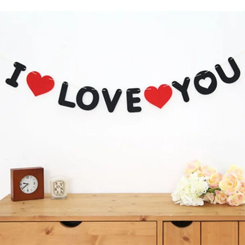1 комплект черный и красный цвета надпись I LOVE YOU Вымпел флаг украшение для свадьбы