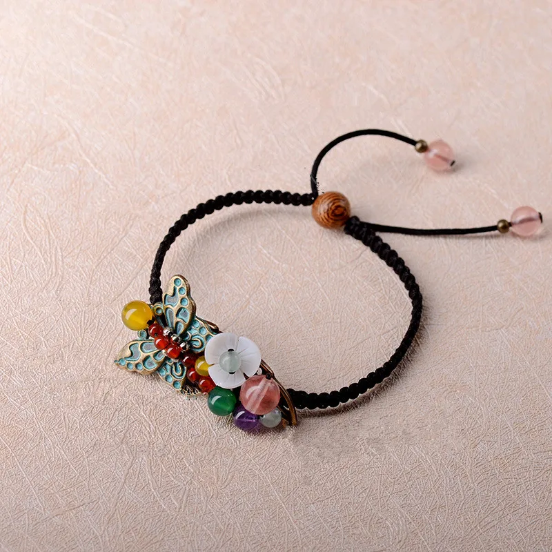 Женские браслеты-шармы с разноцветным плетением и бабочкой модные ювелирные