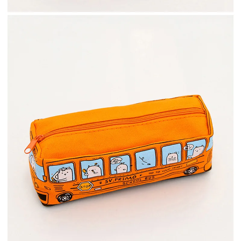 1 шт. Kawaii оранжевый школьный автобус пенал холсте исследование подарок Pencilcase