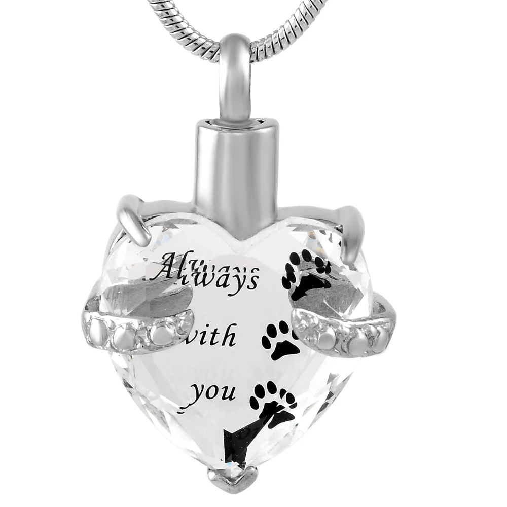 IJD9790 Engraving Multi-colored Crystal "Dog Paw Print Always With You" Cremation Necklace That Hold Ashes For pet
IJD9790 Engraving Multi-colored Crystal "Dog Paw Print Always With You" Cremation Necklace That Hold Ashes For pet