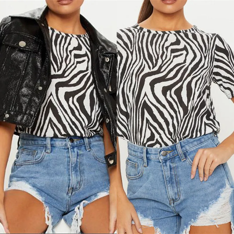 Women Summer Tshirts Fashion Zebra Print Short Sleeve T-shirt Casual Loose Tops Tee Sexy korean Streetwear Camisas Mujer B209
Women Summer Tshirts Fashion Zebra Print Short Sleeve T-shirt Casual Loose Tops Tee Sexy korean Streetwear Camisas Mujer B209