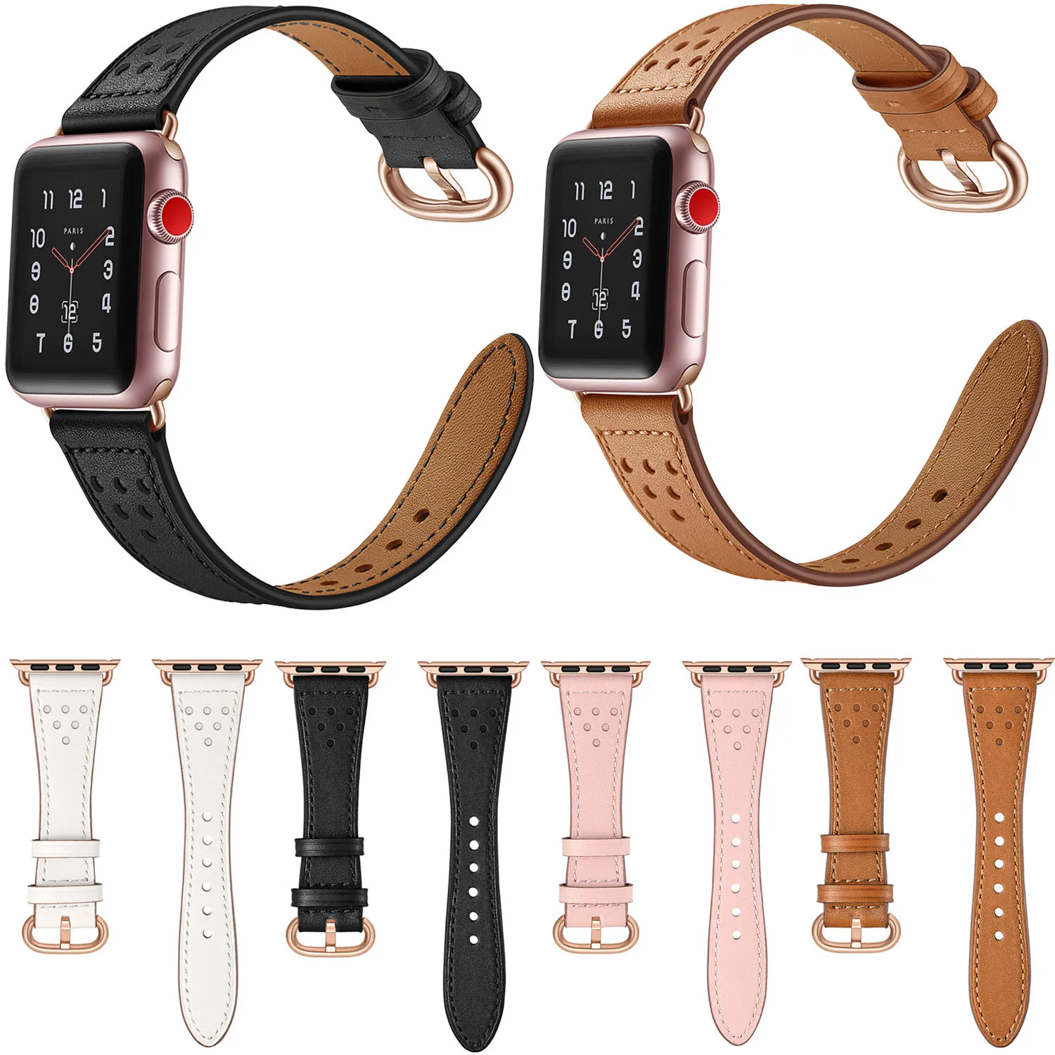 Rose Gold Buckle Genuine Leather Watchband For Apple Watch Band 44mm 42mm 40mm 38mm Series 5 4 3 2 1 Bracelet for iWatch Strap
Rose Gold Buckle Genuine Leather Watchband For Apple Watch Band 44mm 42mm 40mm 38mm Series 5 4 3 2 1 Bracelet for iWatch Strap