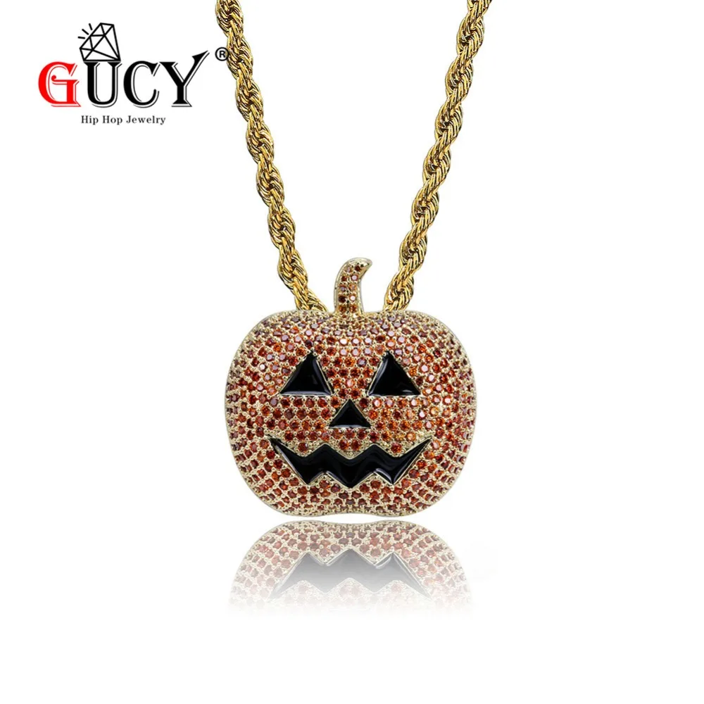 GUCY Orange Red Pumpkin Pendant Necklace Bling Iced Out Cubic Zircon Men's Hip Hop Jewelry with Tennis Chain For Halloween Gift
GUCY Orange Red Pumpkin Pendant Necklace Bling Iced Out Cubic Zircon Men's Hip Hop Jewelry with Tennis Chain For Halloween Gift