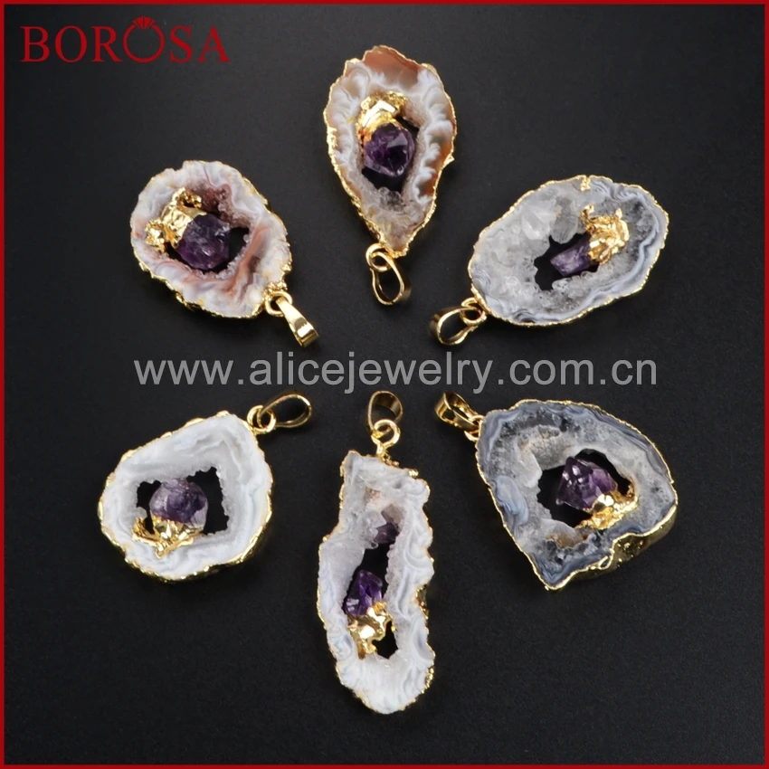 BOROSA Design 5PCS Irregular Freeform Natural Onyx Druzy Slice Pendant Necklace Inlay Purple Crystal Gems Jewelry Dropshipping
BOROSA Design 5PCS Irregular Freeform Natural Onyx Druzy Slice Pendant Necklace Inlay Purple Crystal Gems Jewelry Dropshipping