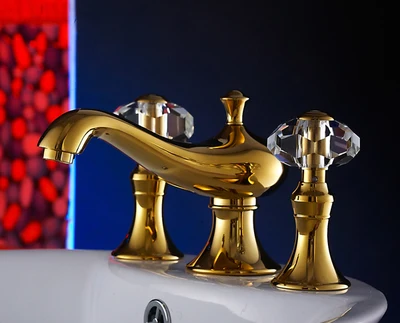 

Luxury bathroom basin gold faucet 8 inch,Brass with Diamond / crystal tap Dual Handle Undermount hot and cold Golden tap