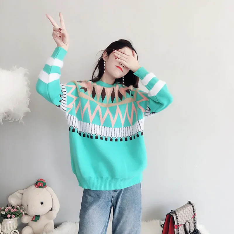 Women's Loose Pullover Sweater Autumn Winter Covered Belly Line New Geometric Pattern Knitted sweaters Wild Shirt Female C76
Women's Loose Pullover Sweater Autumn Winter Covered Belly Line New Geometric Pattern Knitted sweaters Wild Shirt Female C76