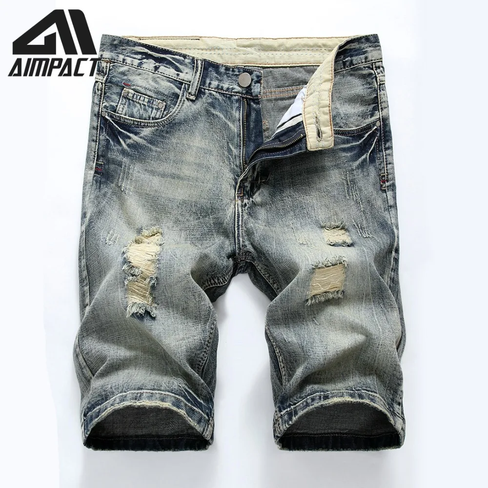 

Vintage Denim Shorts for Men Cowboy Ripped Jean Trunks Male Summer Slim Fitted Hi-Street Distressed Skinny Jeans Shorts AM2300