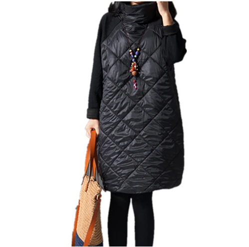 Фото Модное зимнее свободное прямое платье в стиле пэчворк черное - купить