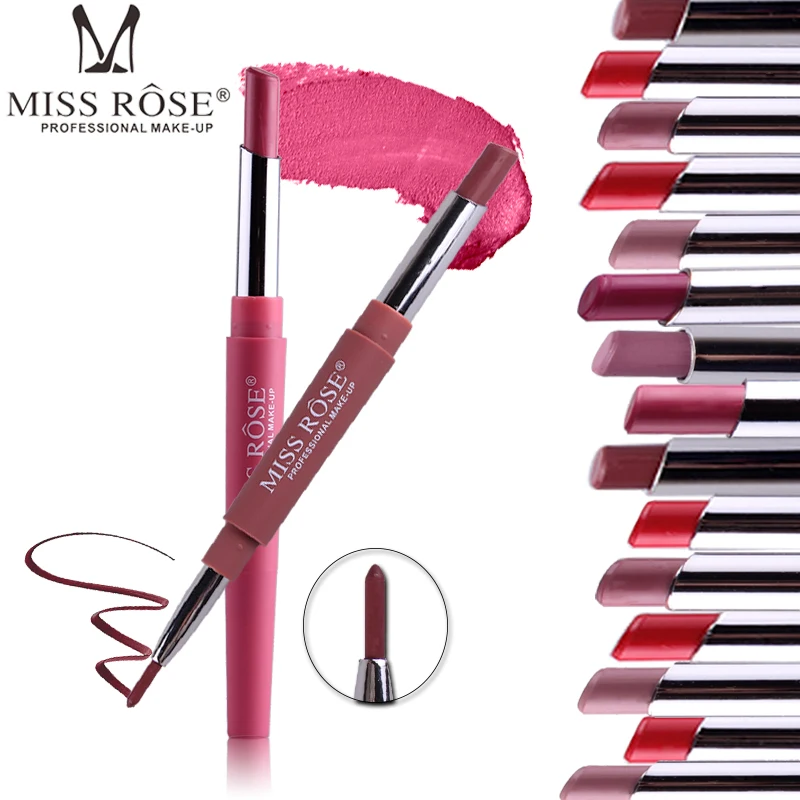 Карандаш для губ MISS ROSE 2 в 1 14 цветов Водостойкая Подводка макияж красоты нюдовая