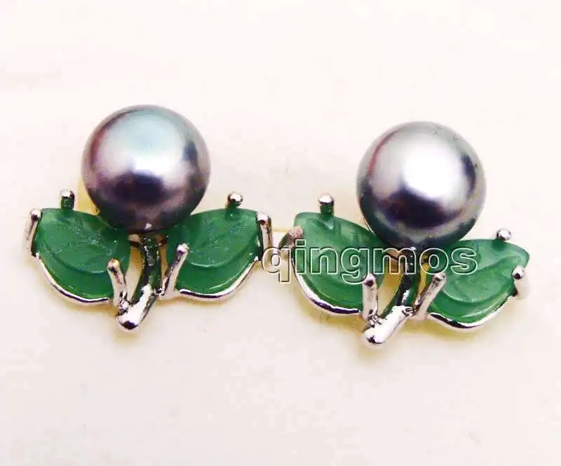 7-8mm Black Flat Round Natural freshwater pearl With carved green beads leaf earring-ear473
7-8mm Black Flat Round Natural freshwater pearl With carved green beads leaf earring-ear473