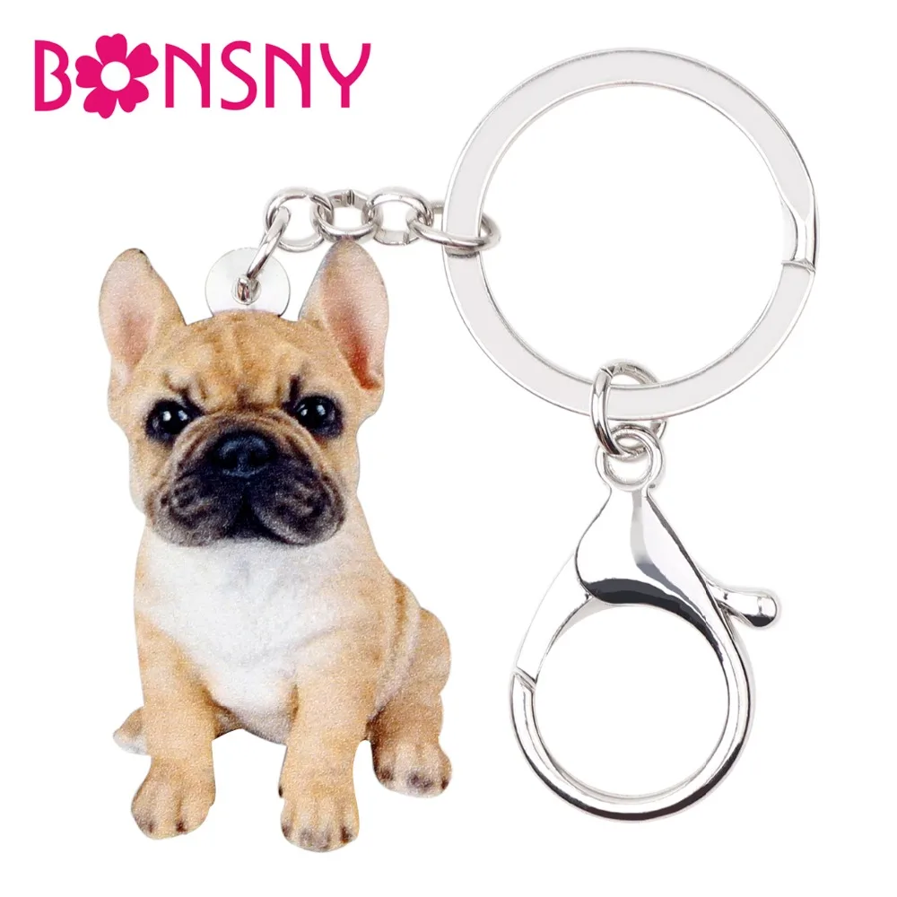 

Bonsny Acrylic Sitting French Bulldog Puppy Dog Key Chains Keychain Rings Animal Jewelry For Women Girls Handbag Car Charms Pets