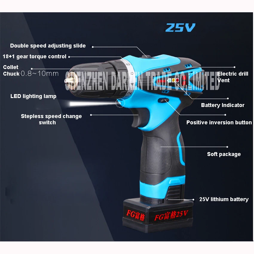 25V Rechargeable Lithium Battery Cordless drill hand electric drill bit Socket wrench household electric screwdriver power
25V Rechargeable Lithium Battery Cordless drill hand electric drill bit Socket wrench household electric screwdriver power