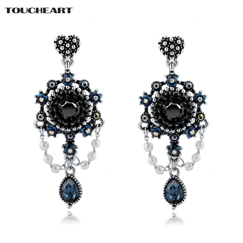 

TOUCHEART Blue Crystal Antique Bronze Jewelry Popular Gifts Ethnic Vintage Drop Dangle Earrings for Women SER160112