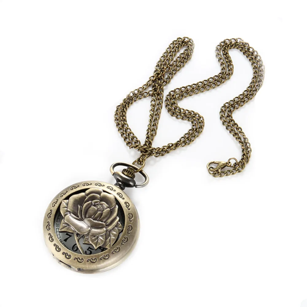 Pocket Watch Vintage Antique Hollow Rose Flower Quartz Pocket Watch Necklace Pendant Chain Clock Women Men Birthday Gifts LL@17
Pocket Watch Vintage Antique Hollow Rose Flower Quartz Pocket Watch Necklace Pendant Chain Clock Women Men Birthday Gifts LL@17