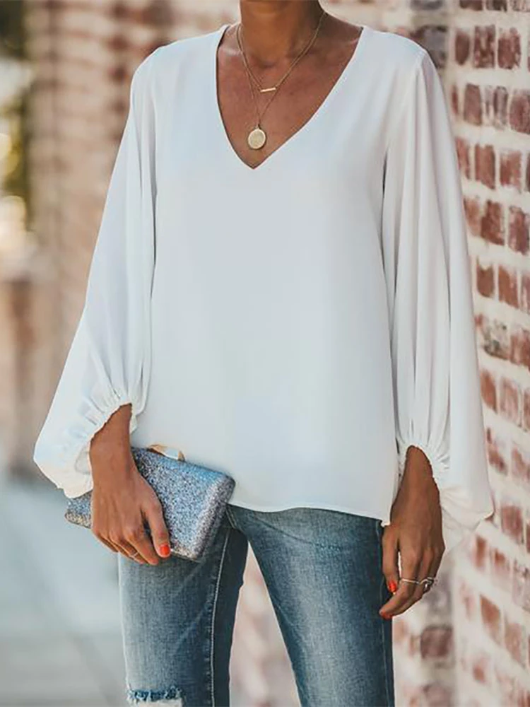 Women Summer Loose Puff Sleeve Solid Color Long Sleeve V Collar Blouse Female Tops Plus Size 5XL
Women Summer Loose Puff Sleeve Solid Color Long Sleeve V Collar Blouse Female Tops Plus Size 5XL