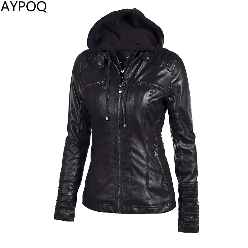AYPOQ XS-7XL женская кожаная куртка женские толстовки с капюшоном топы на