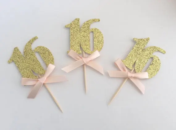 

personalized number glitter sweet 16th cupcake Toppers baby bridal shower birthday wedding party cake decorations food picks