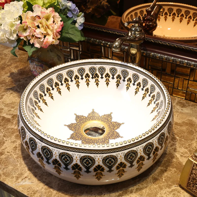 Jing Yan drum simple ceramic washbasin painted ceramic wash basin wash basin of European Phnom Penh Jiezhuang Basin
Jing Yan drum simple ceramic washbasin painted ceramic wash basin wash basin of European Phnom Penh Jiezhuang Basin