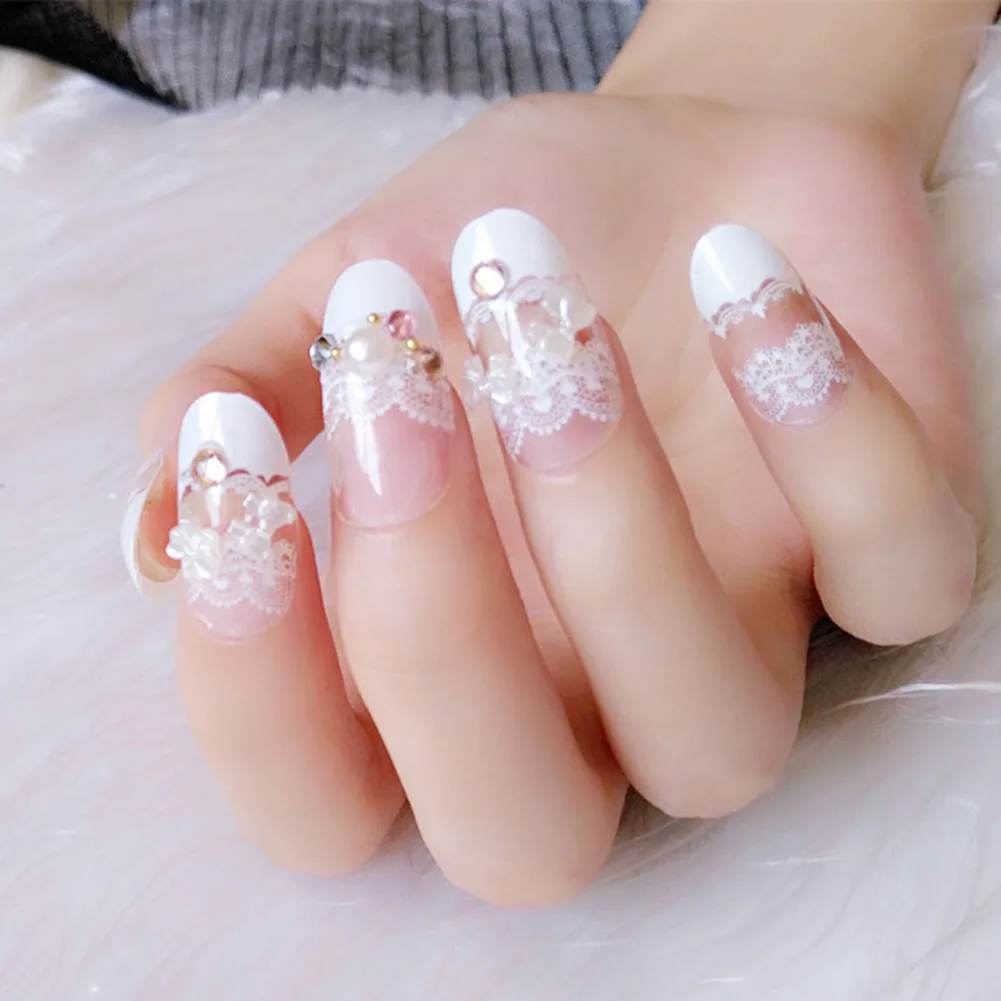 24 Pcs/Set Women Lady 3D False Nails With Glue Transparent Lace Designed Full Wrapped Tips Wedding Bride Fake Nail 669
24 Pcs/Set Women Lady 3D False Nails With Glue Transparent Lace Designed Full Wrapped Tips Wedding Bride Fake Nail 669