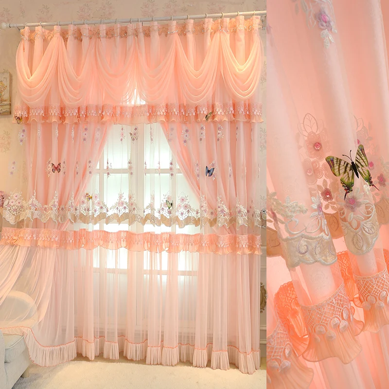 Lace Embroidered Blackout Curtains for Princess Bedroom Pink Butterfly Double Layer Tulle + Cloth Curtains Living Room Decor
Lace Embroidered Blackout Curtains for Princess Bedroom Pink Butterfly Double Layer Tulle + Cloth Curtains Living Room Decor