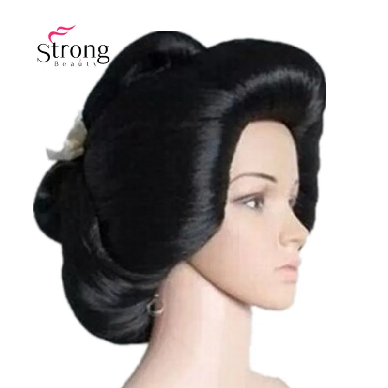 Черный японский парик Geisha Flaxen из синтетических волос для ежедневного Косплея|wig