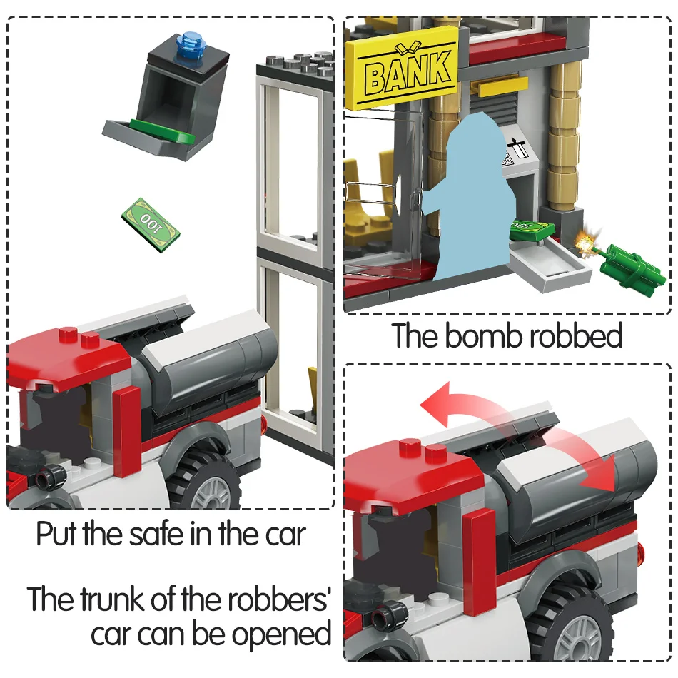 395pcs City Police Bank Robbery Building Blocks Compatible WW2 City Police Car Fighter Figures Brick Toys For Boys
395pcs City Police Bank Robbery Building Blocks Compatible WW2 City Police Car Fighter Figures Brick Toys For Boys