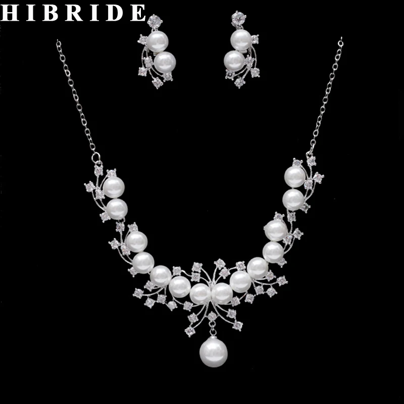 HIBRIDE New Design Long Chain CZ And Pearl Pendant Necklace Earring Set Bridal Jewelry Sets Dress Accessories N-265
HIBRIDE New Design Long Chain CZ And Pearl Pendant Necklace Earring Set Bridal Jewelry Sets Dress Accessories N-265