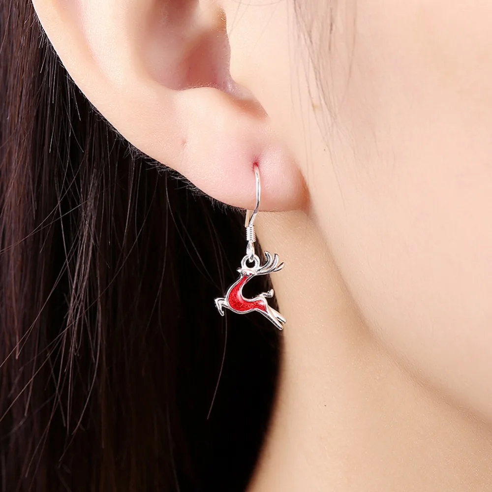 Lelady Christmas Series Bright Red Little Deer Dangle Earrings For Women Enamel Sliver Plated Brincos Pendientes Metal Jewellery | Украшения