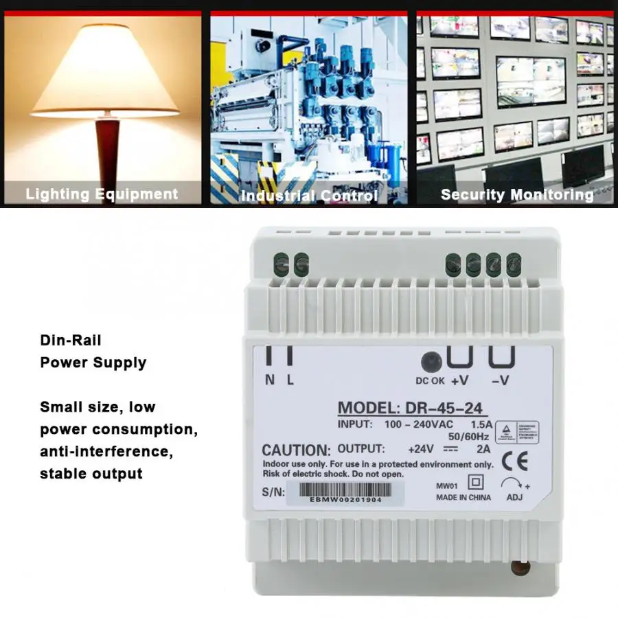 Рельсовый монтажный источник питания DR 45 24 Вт одиночный выход В din рейка AC/DC