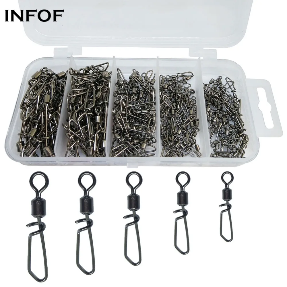 

INFOF 230-pieces Fishing Swivels Kit Rolling Swivel Snap Quick Clip Stainless Steel Fishing Connector for Hook Lure