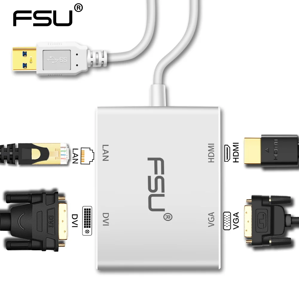 FSU 4 в 1 USB 3 0 к HDMI VGA DVI RJ45 10/100 гигабит Ethernet Lan адаптер кабель для ноутбука| |