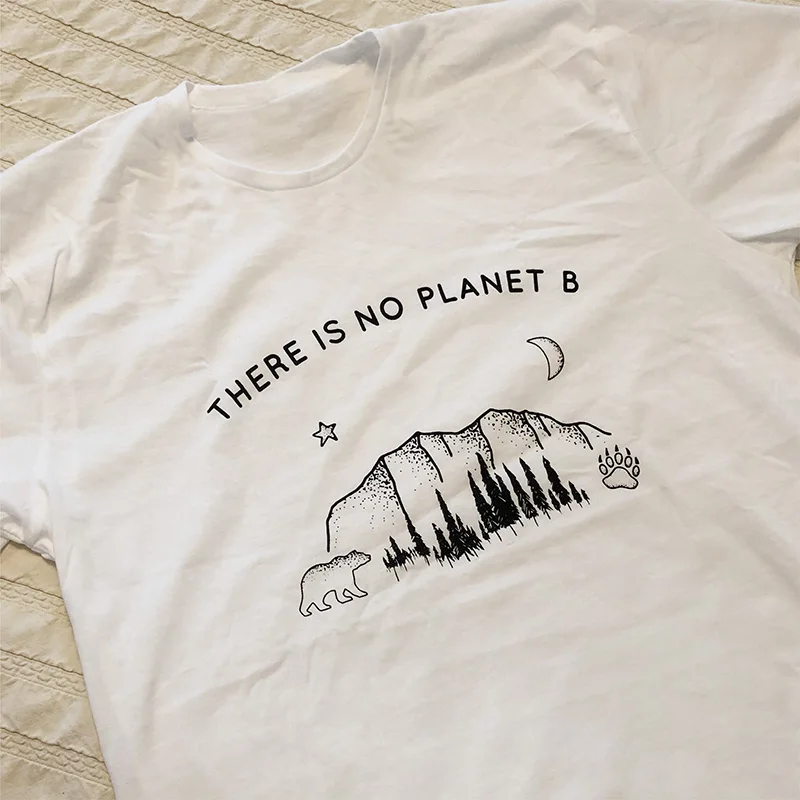 Chic Harajuku ulzzang There is no planet b letter bear cartoon print female T-shirt summer casual fashion O-Neck women clothing | Женская