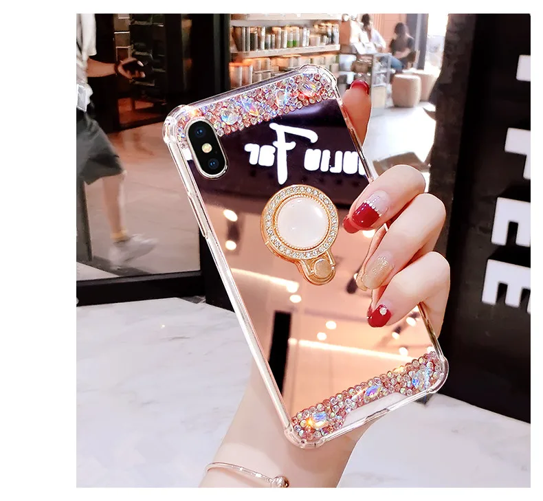 Luxury Diamond Soft Rubber Crystal Glitter Mirror Anti-Fall Case with Ring Stand for iphone11 pro max 6 7 8 Plus X XS MAX XR
Luxury Diamond Soft Rubber Crystal Glitter Mirror Anti-Fall Case with Ring Stand for iphone11 pro max 6 7 8 Plus X XS MAX XR